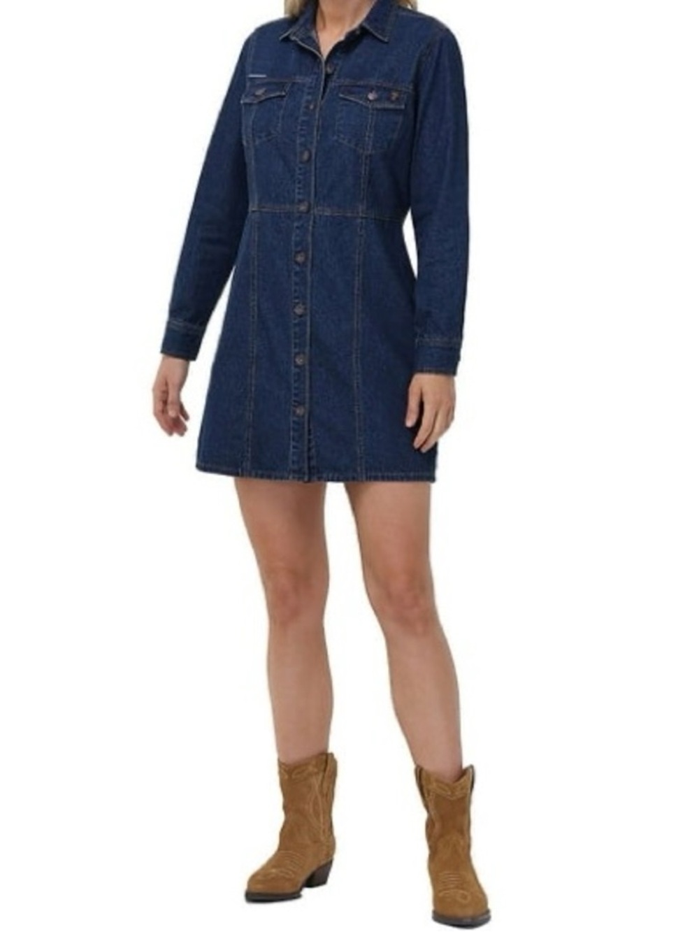 Frye Dark Blue Denim Button-Front Mini Dress